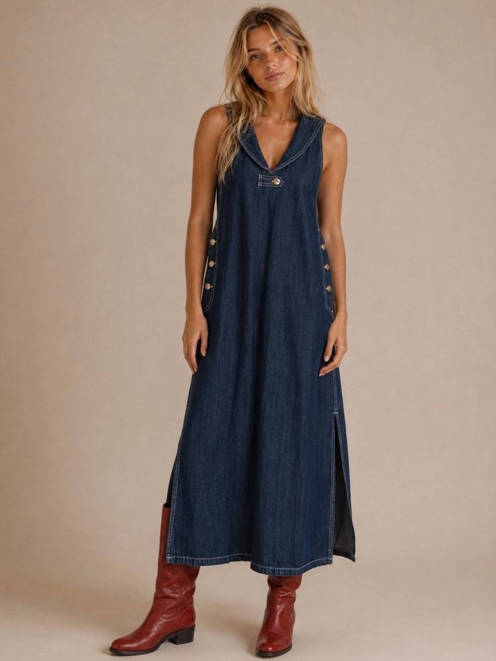 Vintage dead stock Sleeveless Dark Denim Maxi Dress- original tags attached.